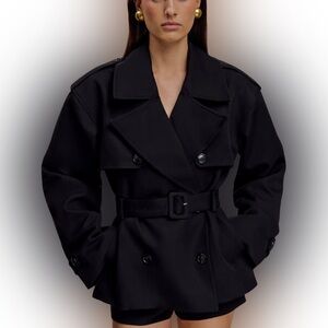 MESHKI Women's Black Double-Breasted Cropped Trench